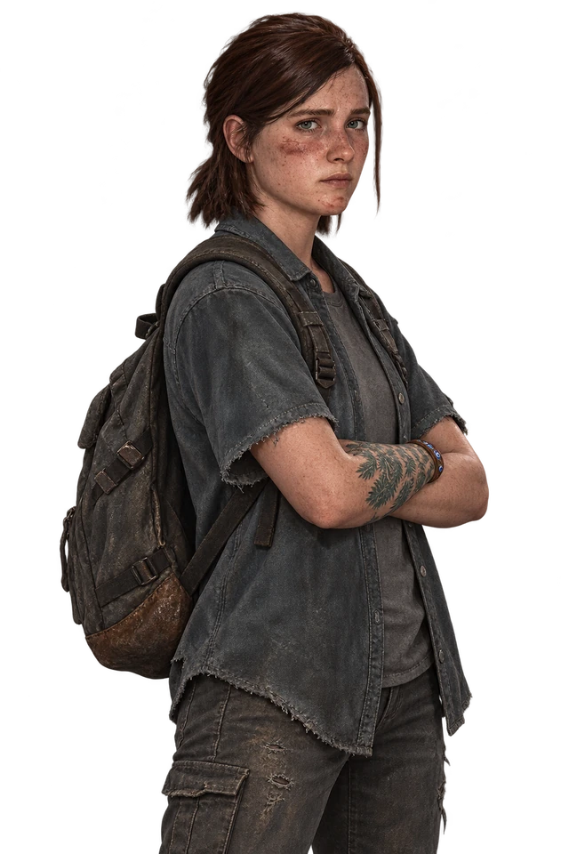 Ellie de braços cruzados, ao lado das etapas de formatação